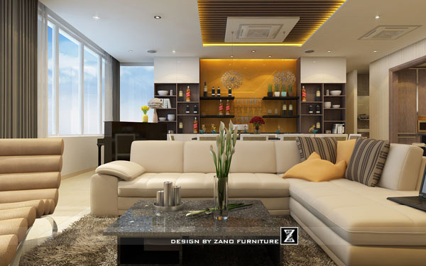 Thiết kế nội thất phòng khách liền phòng ăn của căn hộ Penthouse 3401 Topaz