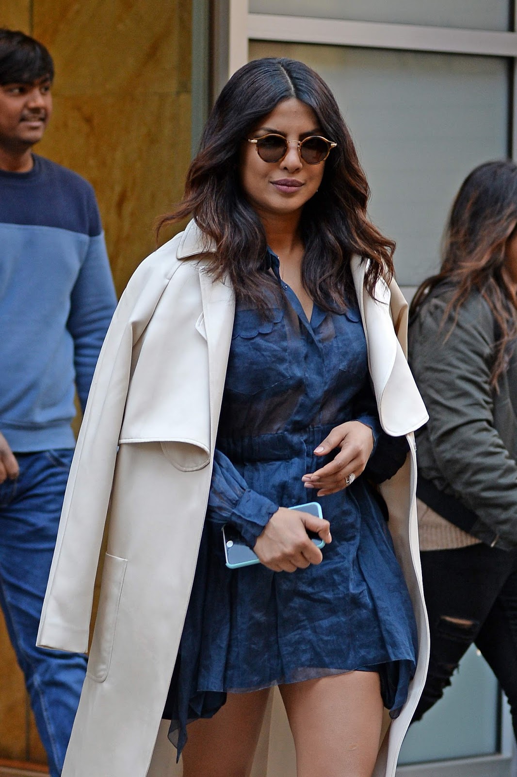 Priyanka Chopra Displays Her Toned Sexy Legs in a Blue Short Dress as She is Caught on Camera in New York City