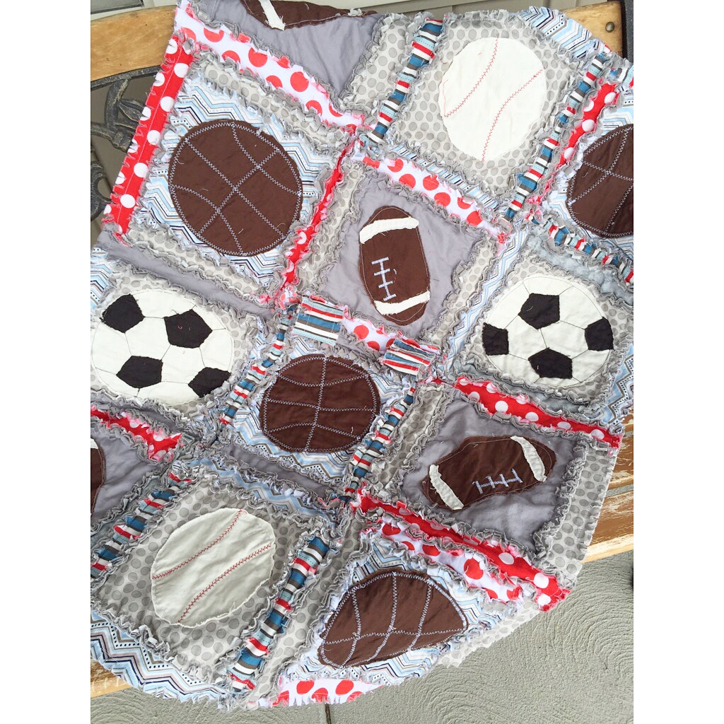 Sports Rag Quilts and Car Seat Tents With Baseball, Soccer, Football