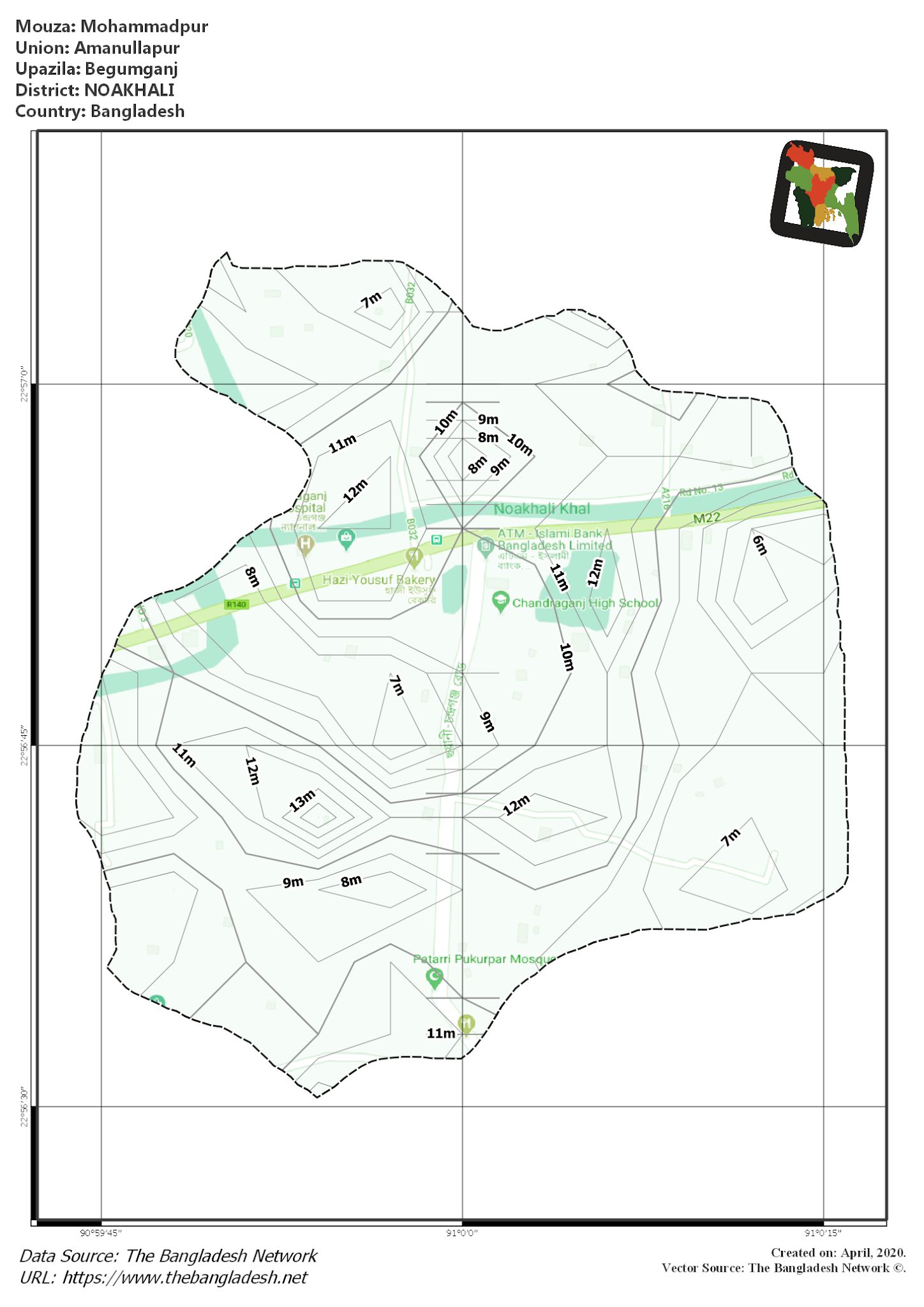 Map of Mohammadpur Mouza of Begumganj Upazila, NOAKHALI, Bangladesh.