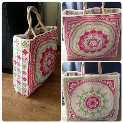 Bolsas de Yute decoradas con mandalas en crochet