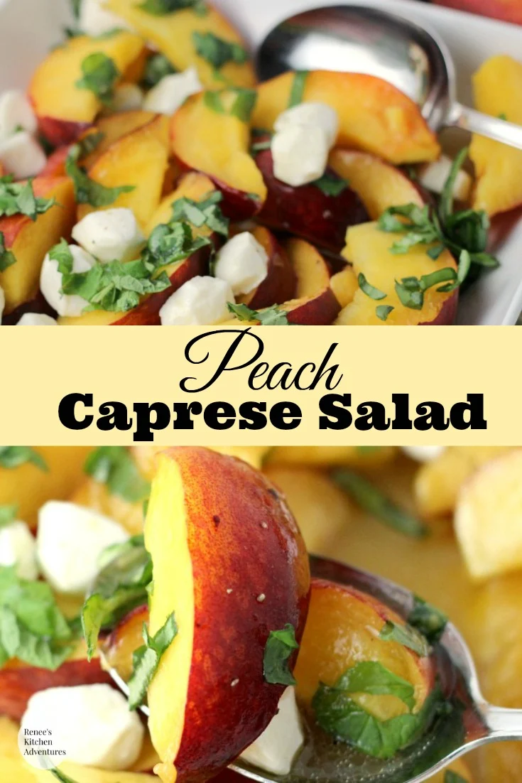 Peach Caprese Salad | by Renee's Kitchen Adventures - easy recipe for a twist on the classic caprese salad subbing tomatoes for fresh peaches and dressed in a lime vinaigrette.  DELICIOUS! #rkarecipes