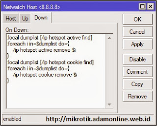netwatch hotspot mikrotik Logout Otomatis User Hotspot Mikrotik Jika Internet Mati
