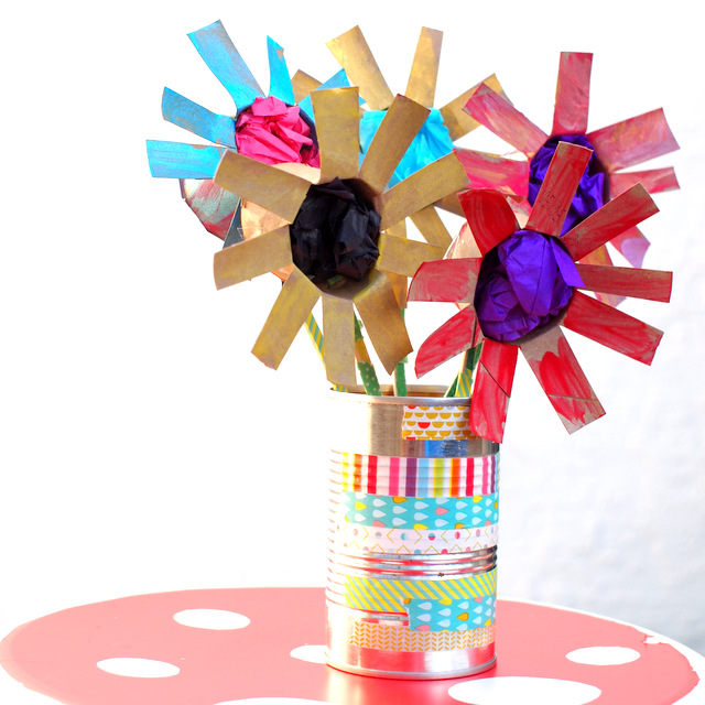 Cute Bouquet Of Toilet Roll Flowers Pink Stripey Socks