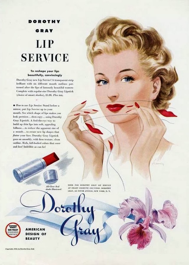 Dorothy Gray Lip Service 1940s makeup advertisement