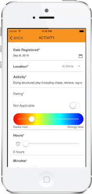 Doglogbook app showing whether your dog enjoys or dislikes a particular task or activity