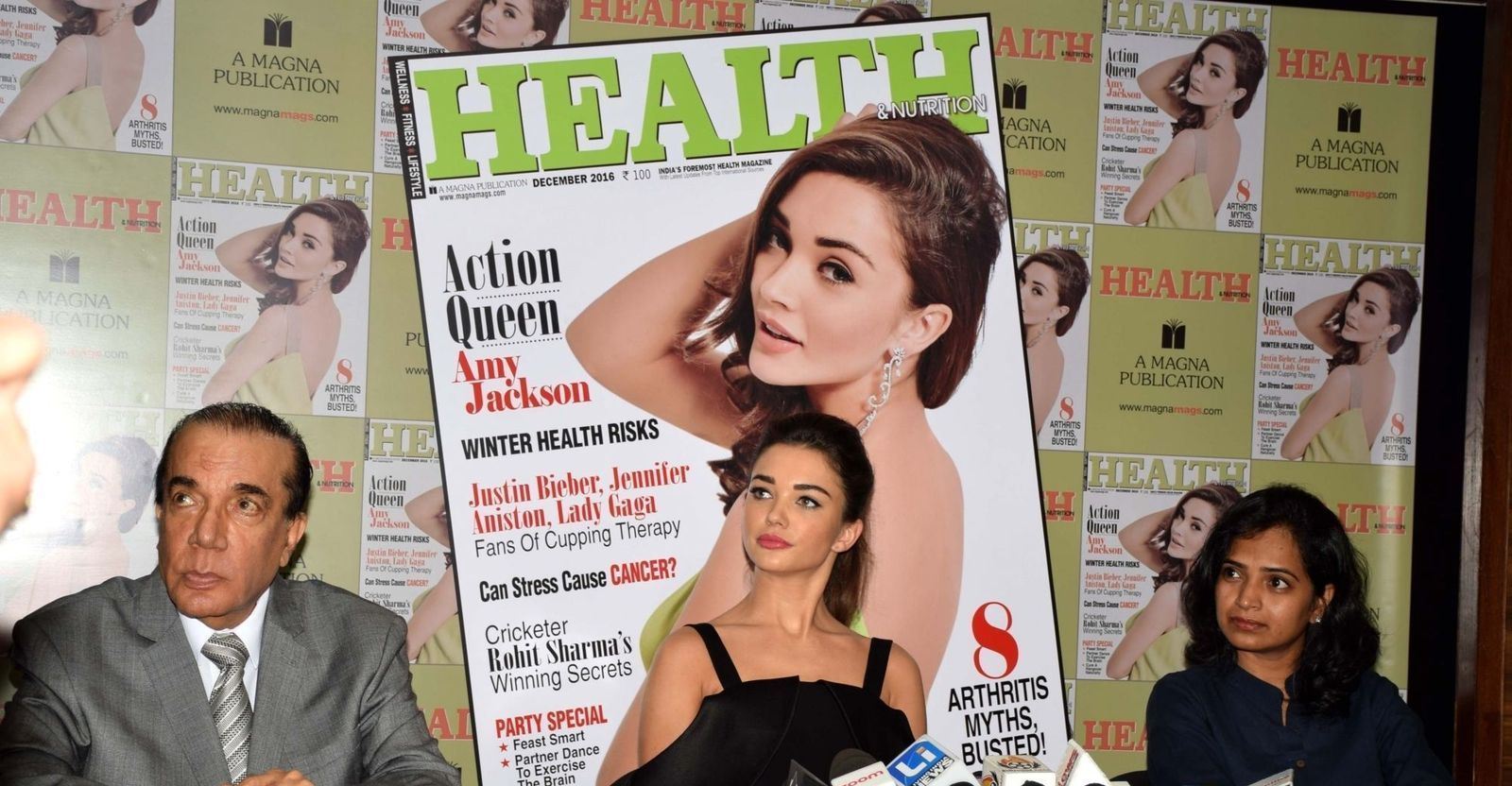 Amy Jackson Looks Gorgeous In Black Dress At The Health & Nutrition Magazine Cover Launch