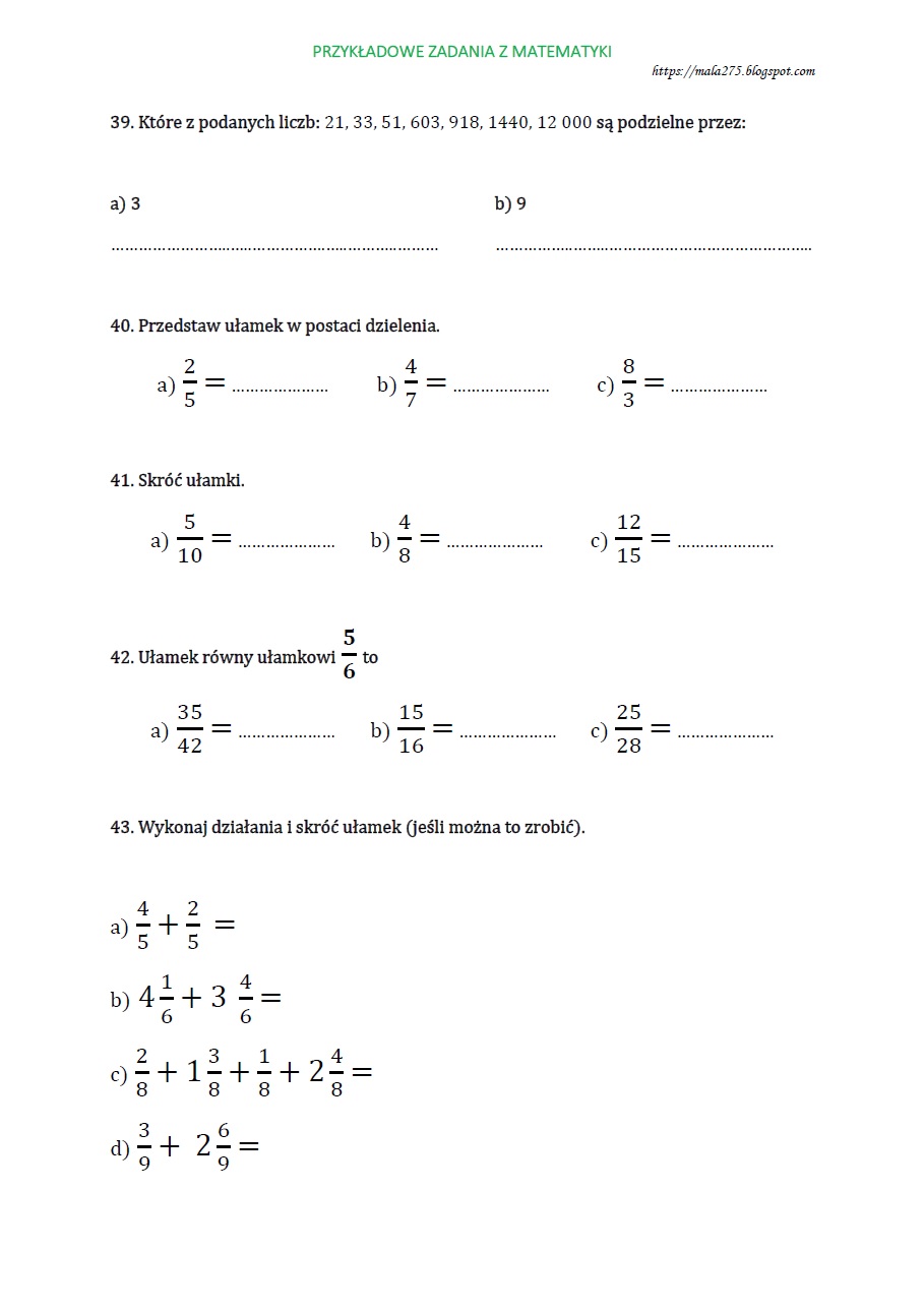 Test Matematyka Klasa 4 Skala BLOG EDUKACYJNY DLA DZIECI: PRZYKŁADOWE ZADANIA Z MATEMATYKI - KLASA 4