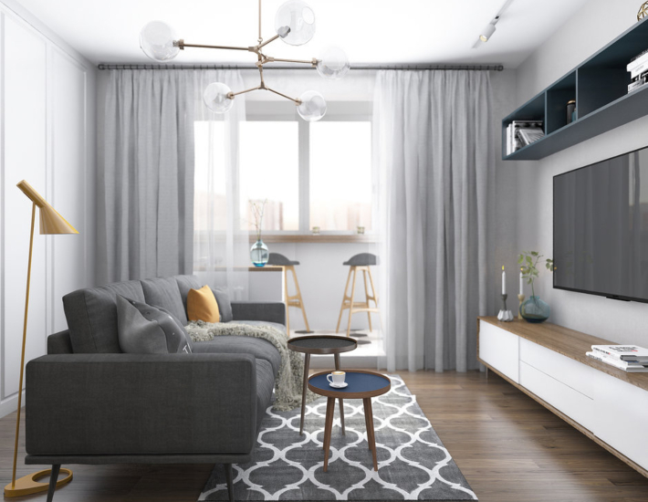 Proyecto 3d para un mini apartamento con dormitorio independiente