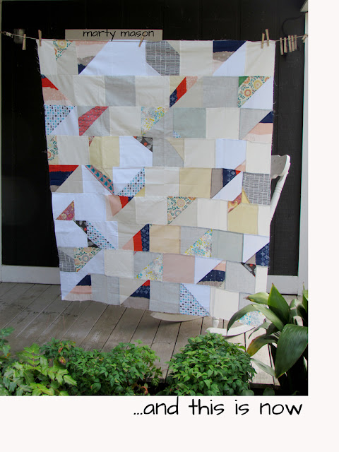 Improvisational half-square triangle quilt top