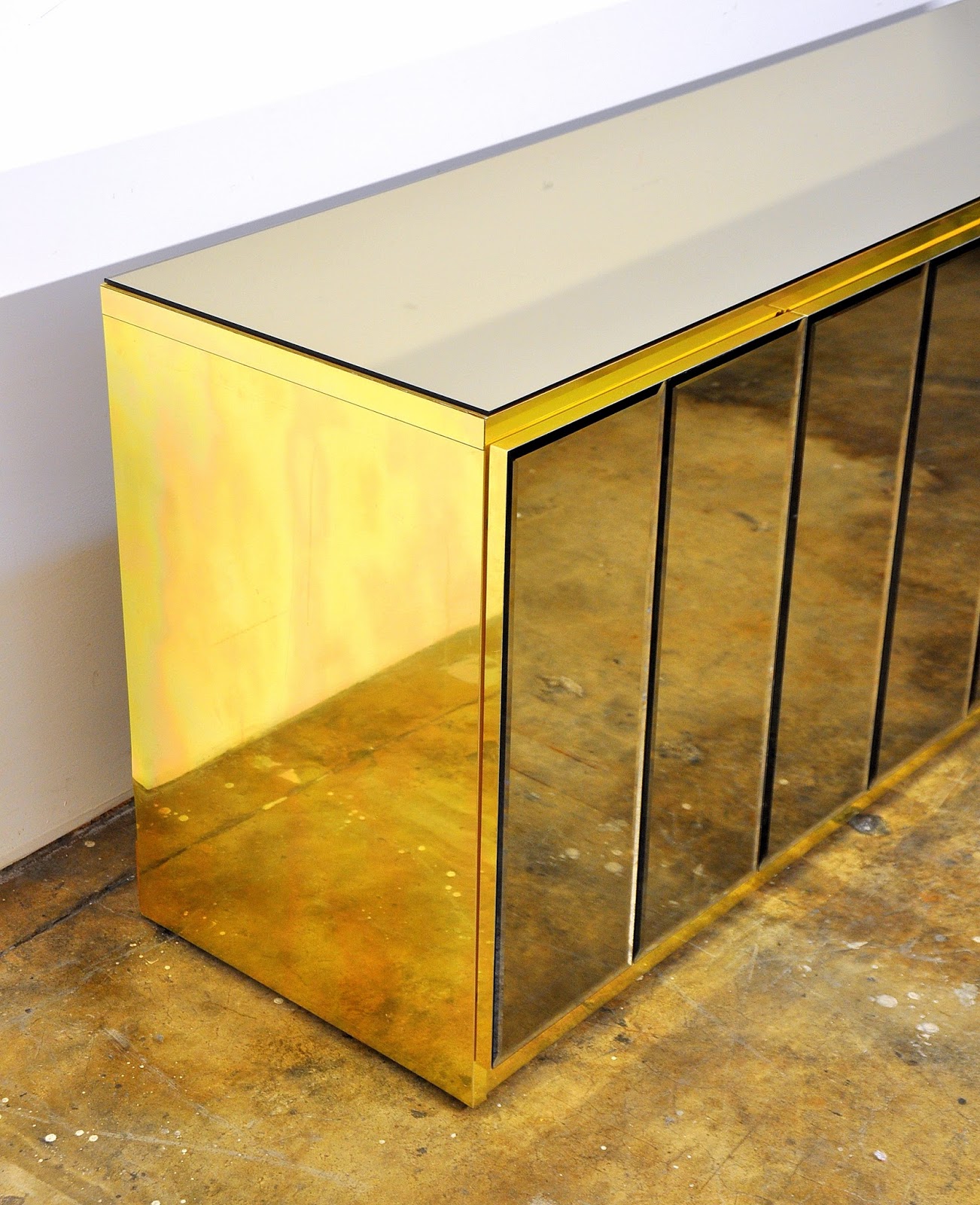 SELECT MODERN Ello Mirrored and Brass Credenza, Bar, Buffet or Media