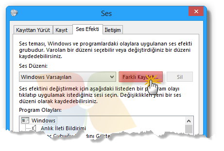 ses efektlerini ayarlamak enpedi windows 8