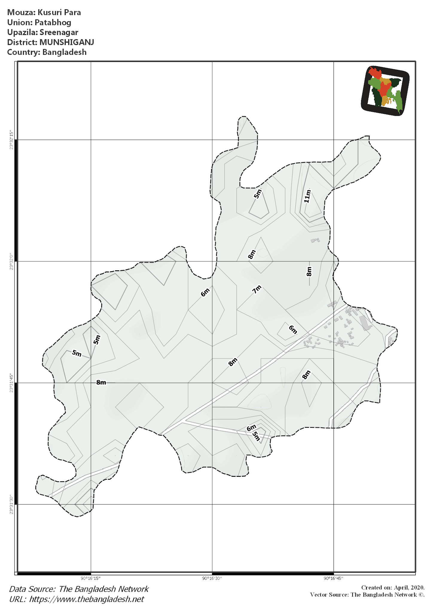 Map of Kusuri Para Mouza of Sreenagar Upazila, MUNSHIGANJ, Bangladesh.