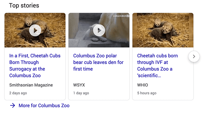 Google top stories carousel