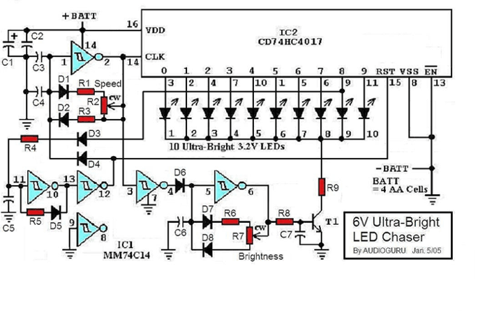 6V Ultra-Bright LED Chaser Circuit Diagram | Super Circuit Diagram