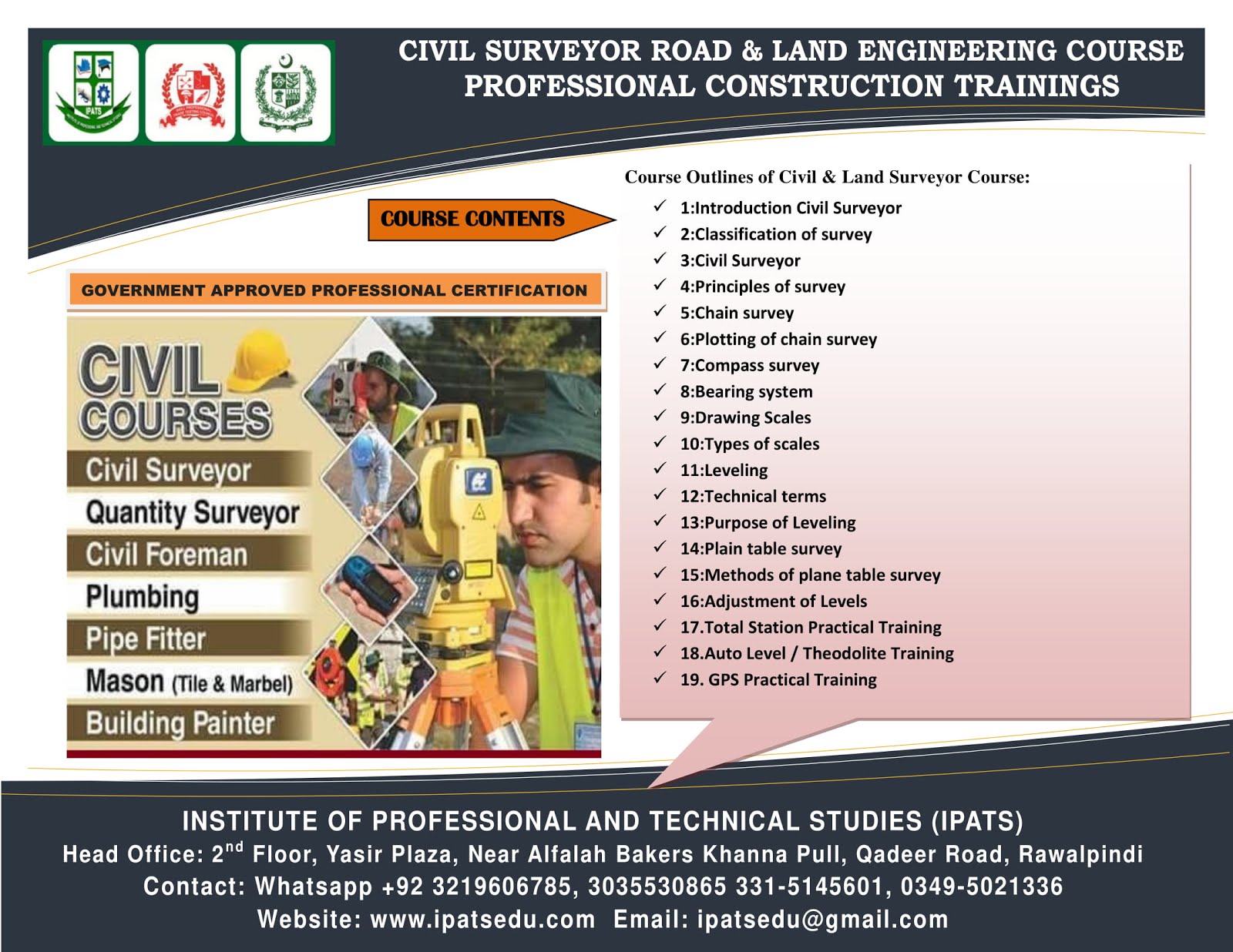 Civil Surveyor course (theory&practical) in rawalpindi attock gujrat chakwal jhelum 03035530865,032