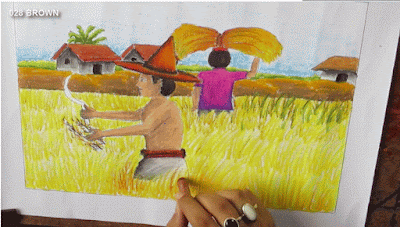 Menggambar pemandangan sawah Cara menggambar pemandangan sawah