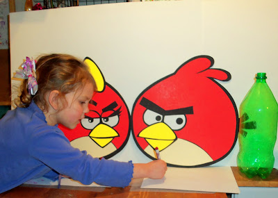 dollar store poster-board craft idea ANGRY BIRDS Red Girl Bird & Boy Bird