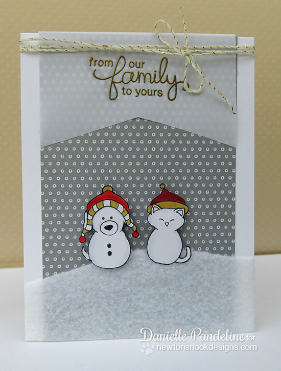 Snowman cat and dog card by Danielle Pandeline for Newton's Nook Designs - Flaky Family Snowman Stamp Set