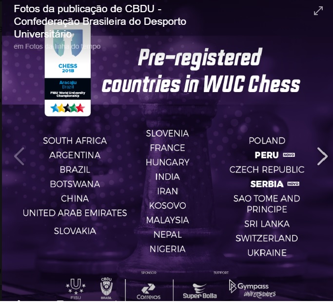 Clube de Xadrez Scacorum Ludus: Países inscritos no Mundial Universitário  de Xadrez 2018