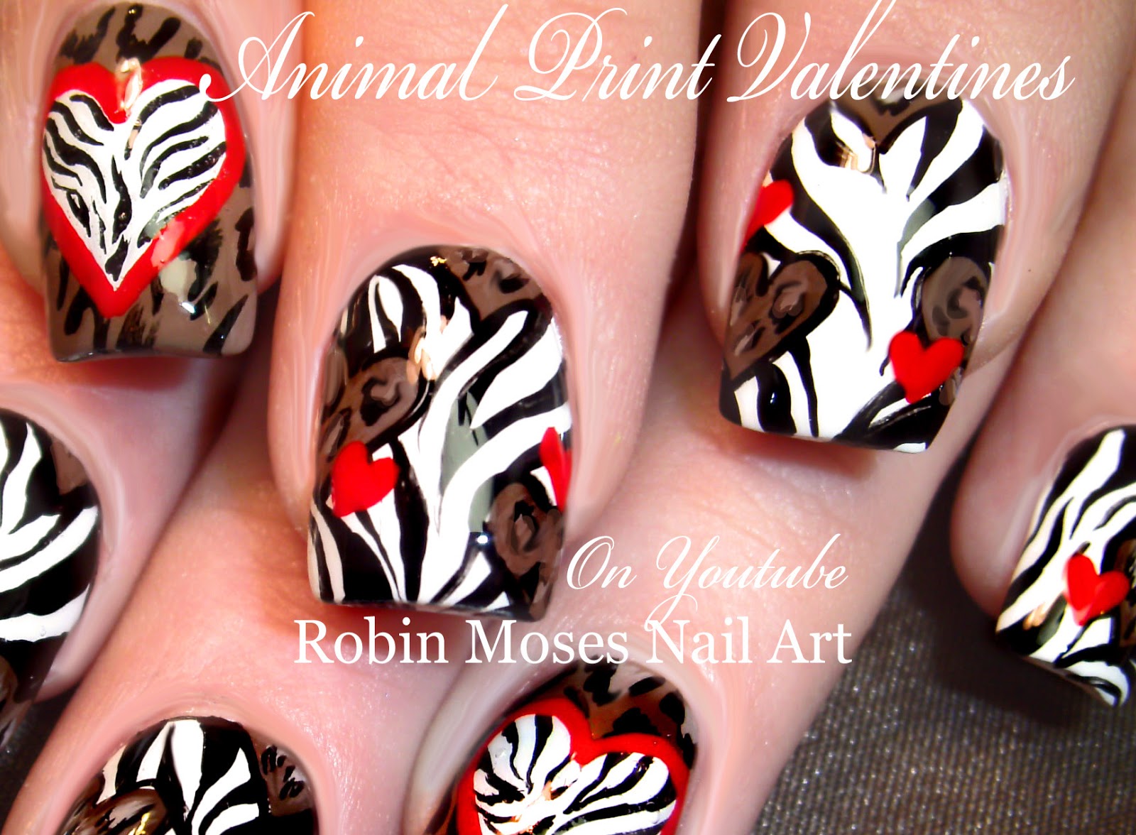 Red And Black Zebra Print Nails
