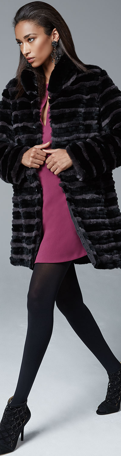 Belle Fare Two-Tone Rabbit Fur Reversible Coat