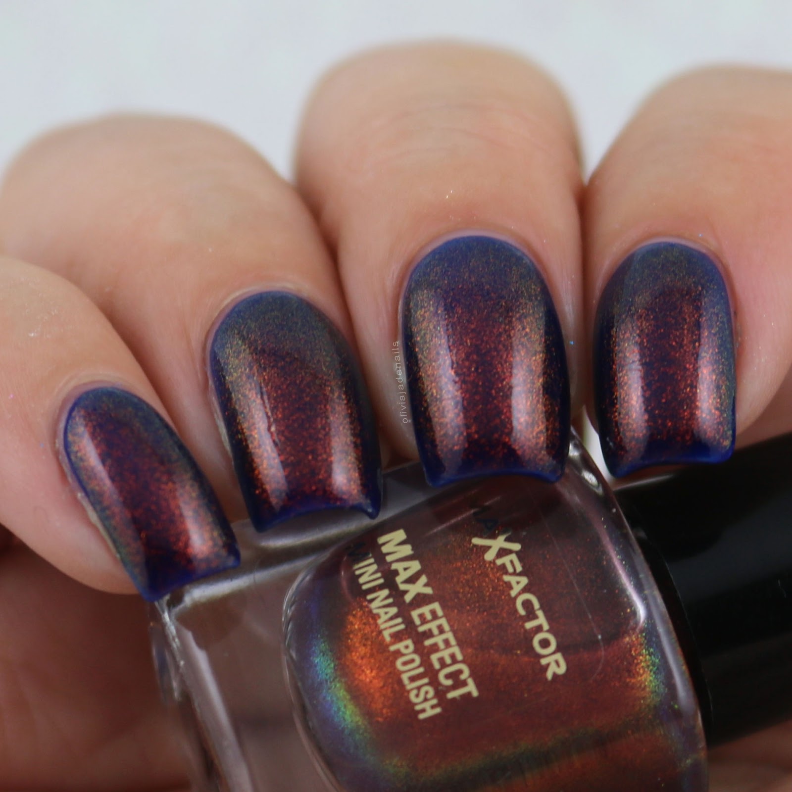Max Factor Fantasy Fire (over Revlon Royal) swatched by Olivia Jade Nails