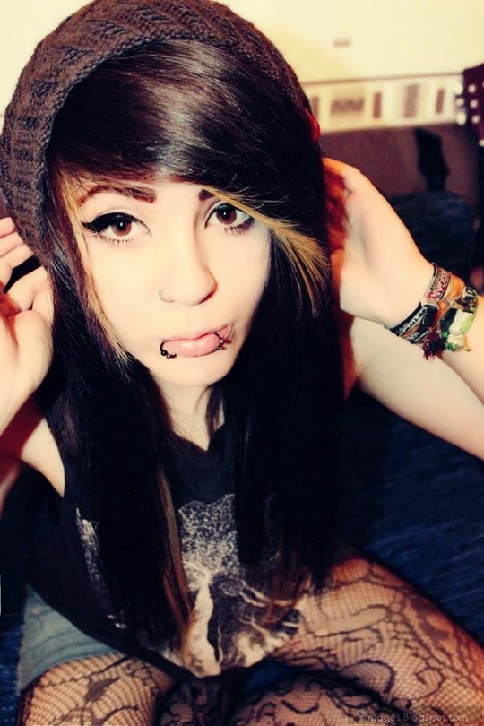 piercing emo girl cute hood expression beauty modish