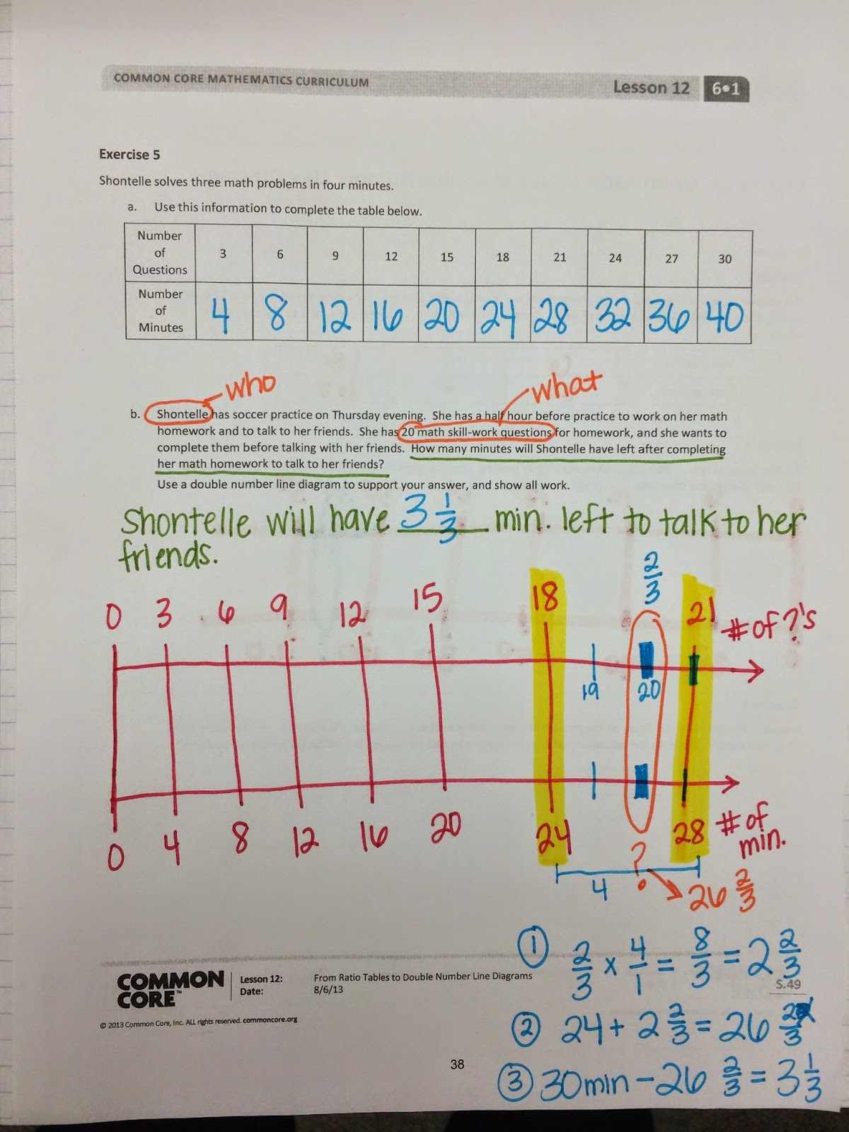 Ms. Spinrod's Class: Double Number Lines