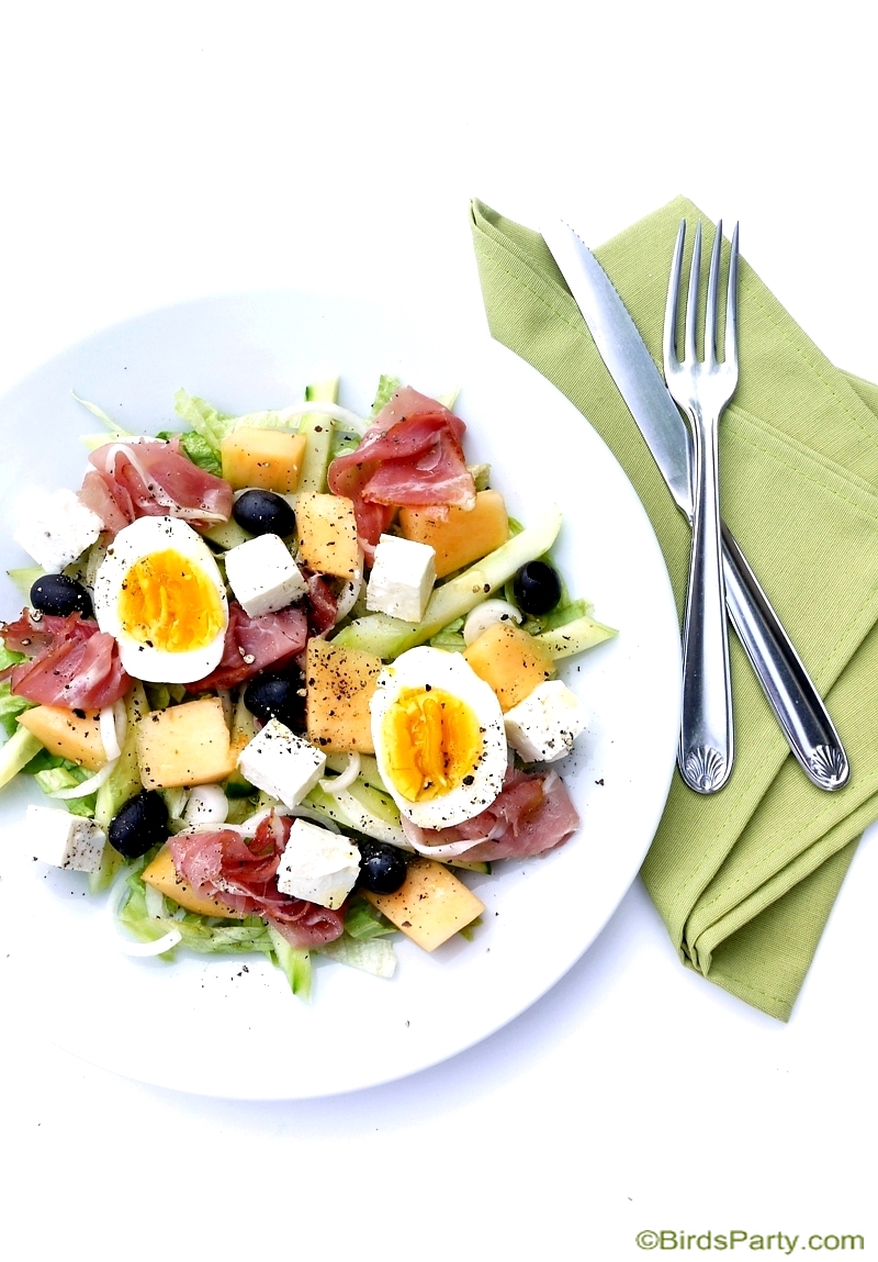Summer Party Recipe | Cantaloupe & Cured Ham Salad - BirdsParty.com