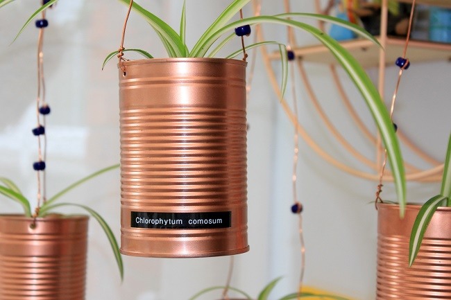 how to make a hanging planter from baked bean cans