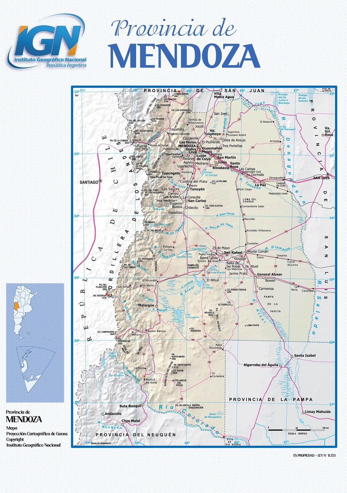 Mapa Provincia De Mendoza Argentina 