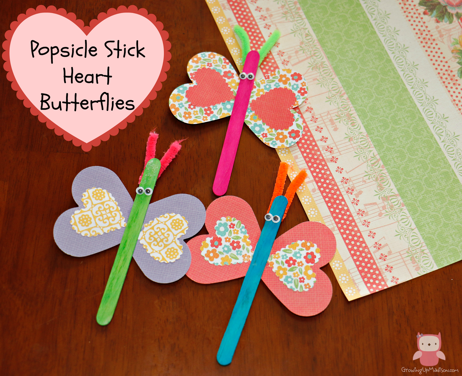 Popsicle Stick Heart Butterflies - An Easy Valentine's Day Craft for