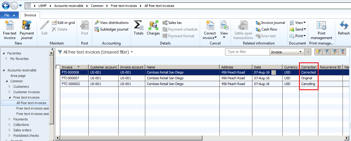 free text invoice correction in microsoft dynamics ax 2012