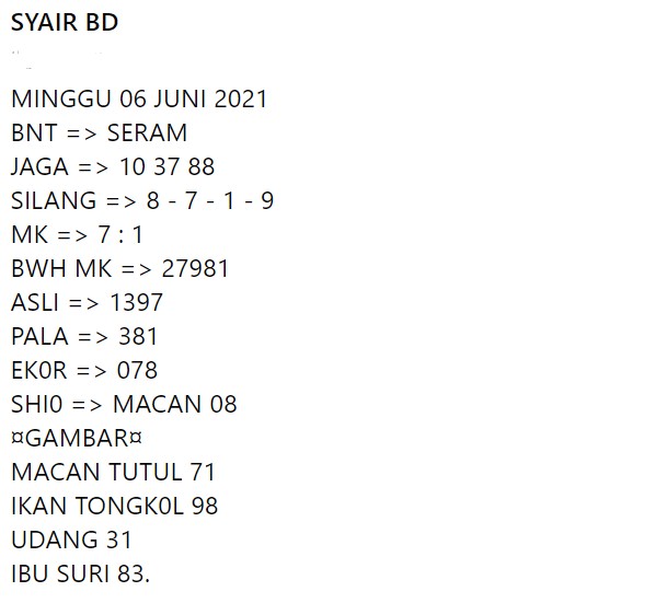 Syair Singapura Minggu 6 Juni 2021 Royal Syair