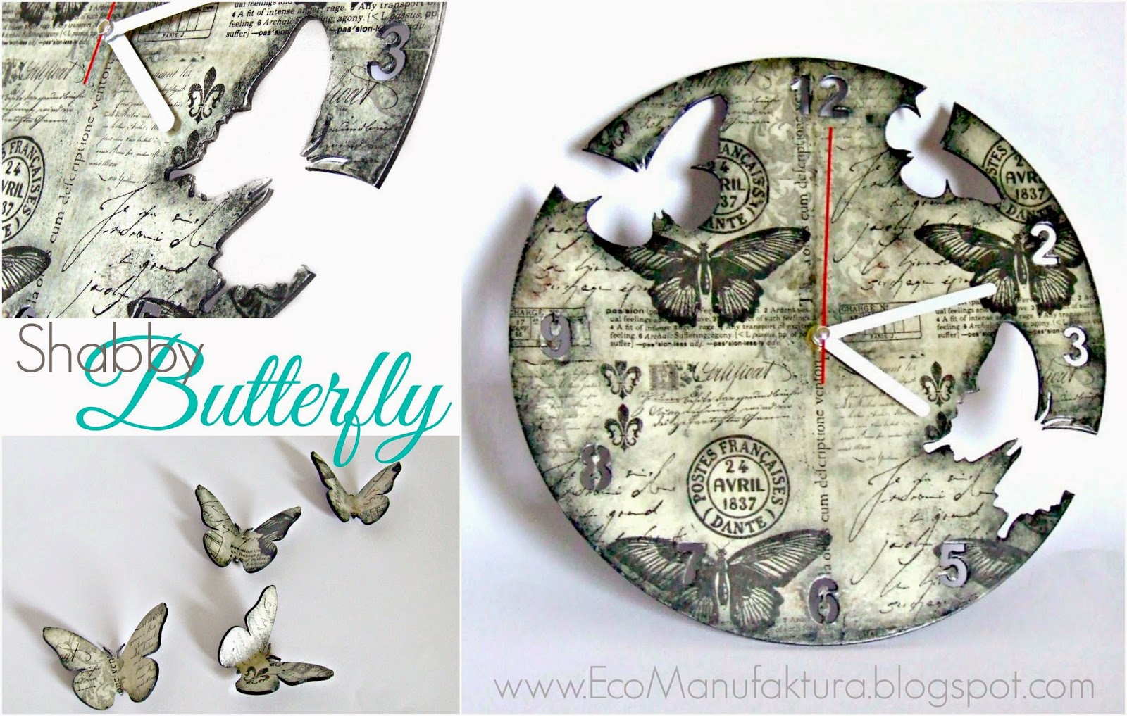 Zegar i chustecznik w motyle shabby chic by Eco Manufaktura