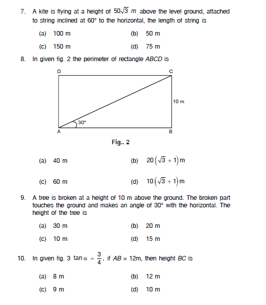 Applications of Trigonometry,height and distance,