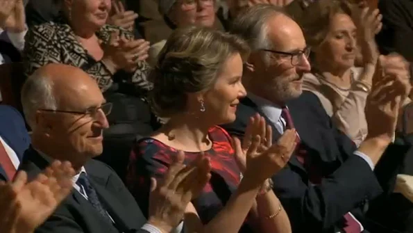 Queen Mathilde attend last semi finals of Queen Elisabeth Piano Music Competition 2016. Queen Mathilde wore Haus Covdeyre Dress