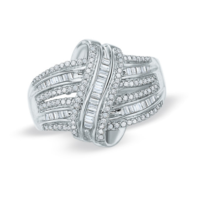 FashionHobbies: Baguette and Round Diamond Knot Ring in Sterling Silver ...