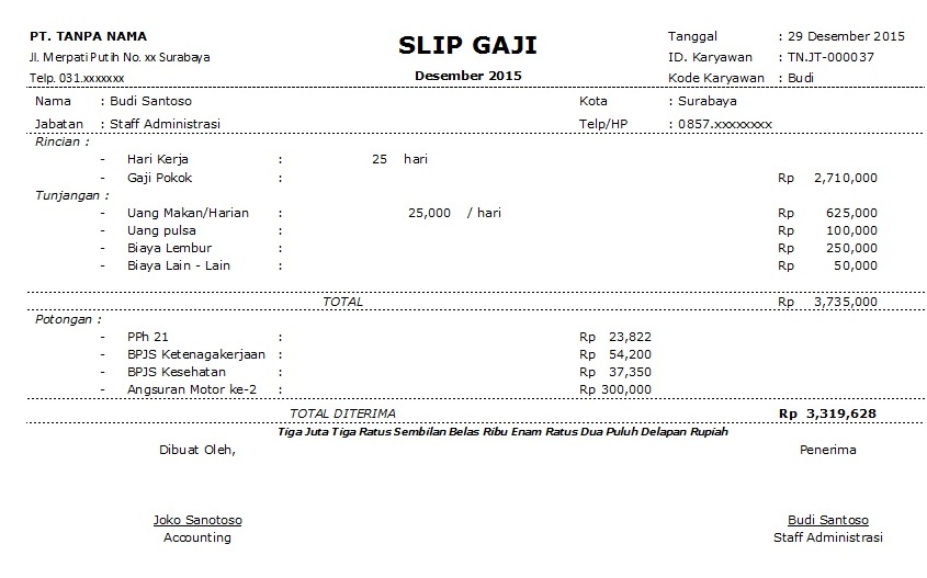 Contoh Slip Gaji Buatan Sendiri Cara Membuat Slip Gaji Di Word Dan