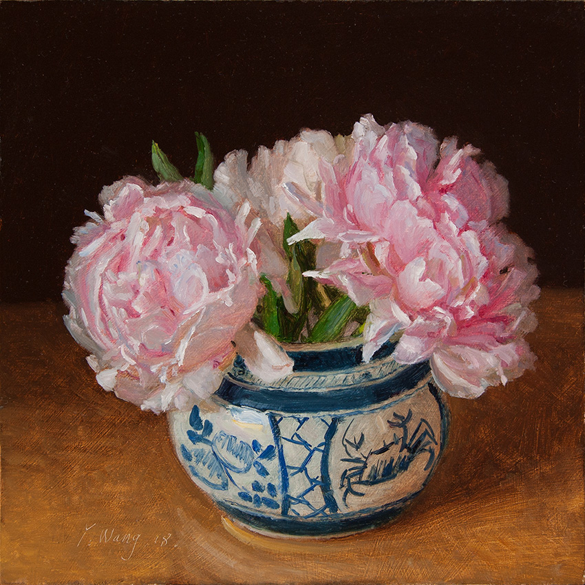 Wang Fine Art Peony Flower In A Oriental Porcelain Pot Still