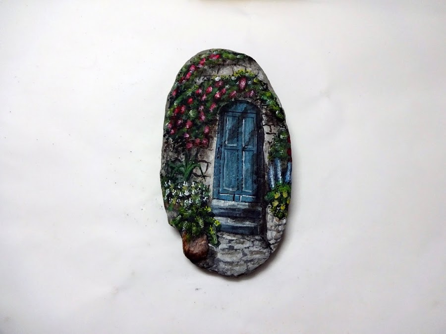 COMO PINTAR PIEDRAS CON PUERTA AZUL PASO A PASO