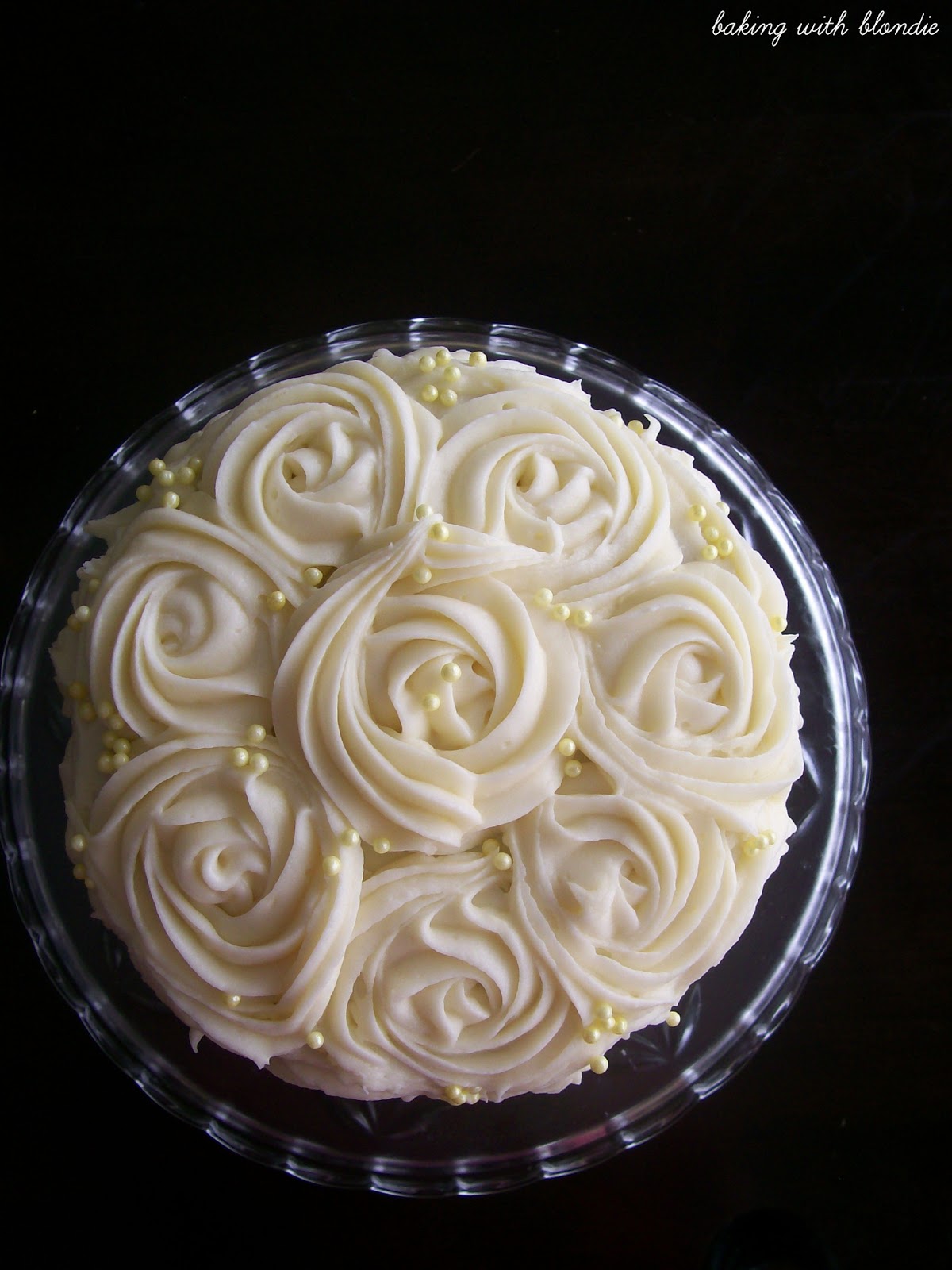 Almond Cream Cheese Frosted Rosette Cake