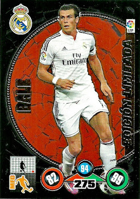 2. BALE / Real Madrid CF / Temporada 2014-15 / Adrenalyn XL Liga BBVA 2014-15 Panini.  Gareth Frank Bale, delantero, Gales, Reino Unido / 16.07.1989, Cardiff, Gales, Reino Unido / 1’85 m. / Southampton, Tottenham Hotspur, Real Madrid / Internacional: Gales, 70 partidos; Gales Sub17, 3 partidos.