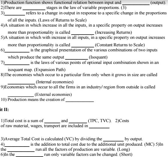 production function notes