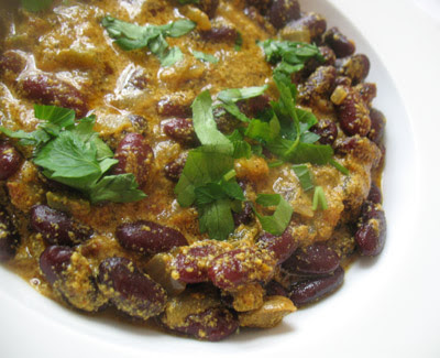 kidney bean curry with a cardamom yogurt gravy