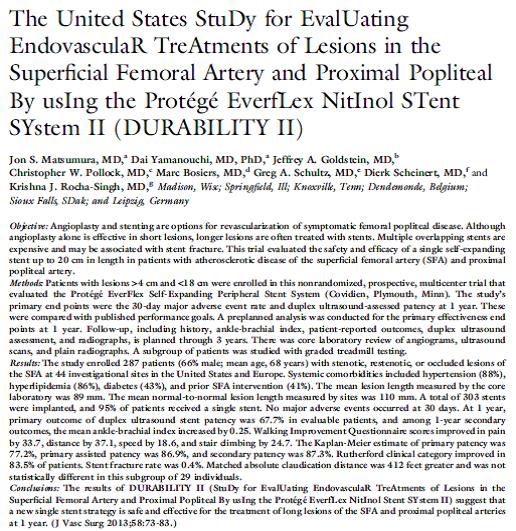 Vascular Mind DURABILITY II TRIAL (US endovascular treatments of