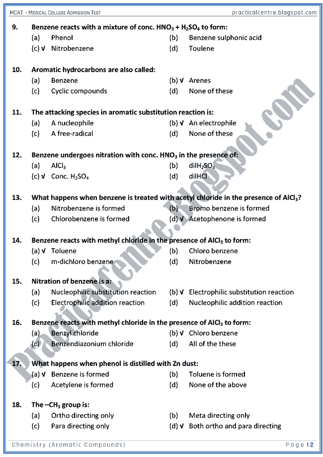mcat-chemistry-aromatic-compounds-mcqs-for-medical-college-admission-test