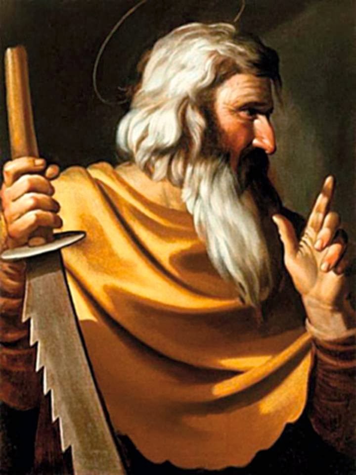 En la imagen, San Simon, el Cananeo, con la sierra de su martirio en la mano.