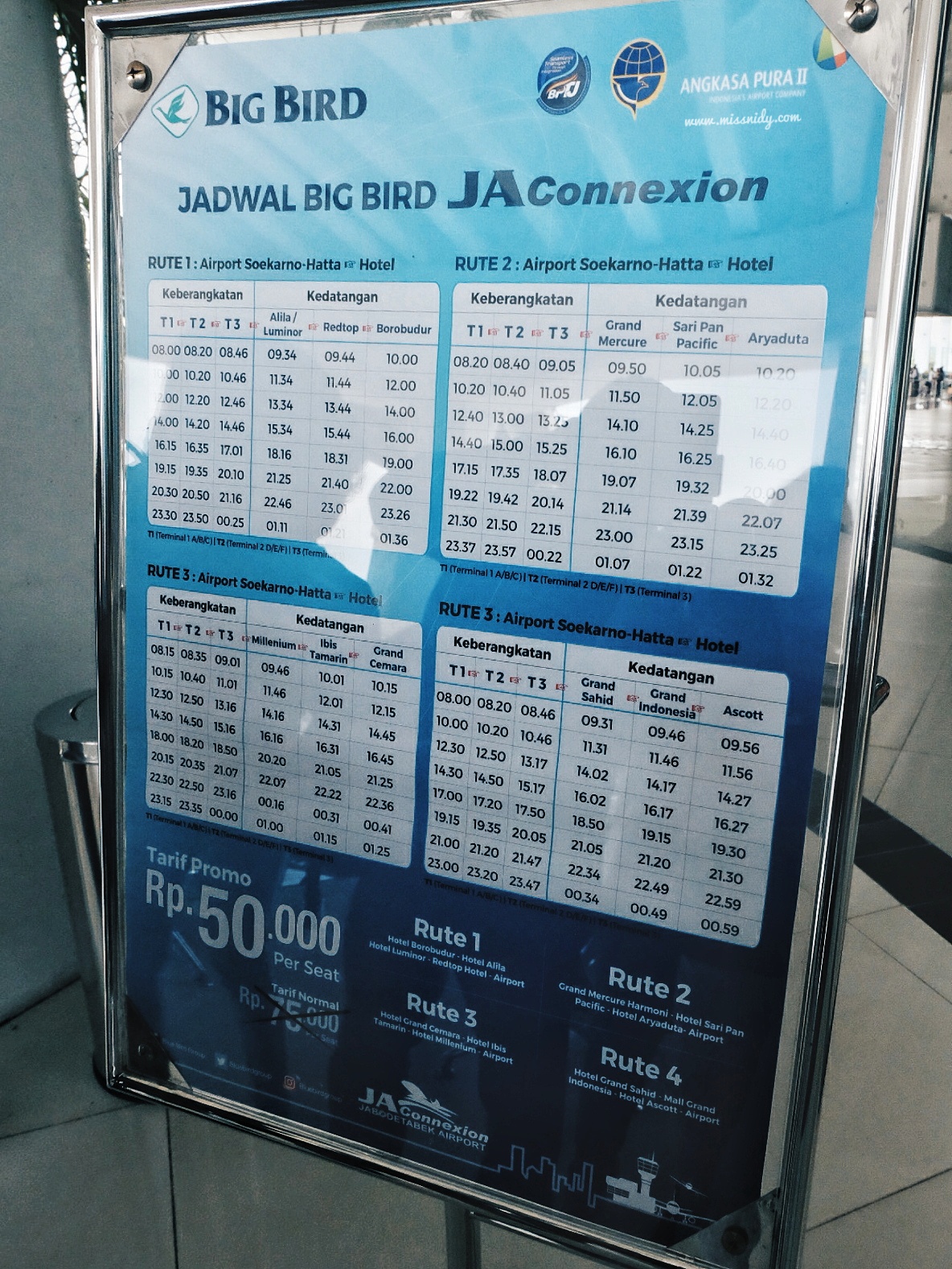 rute dan jadwal keberangkatan bus Blue Bird JA Aconnexion ke bandara SOETA